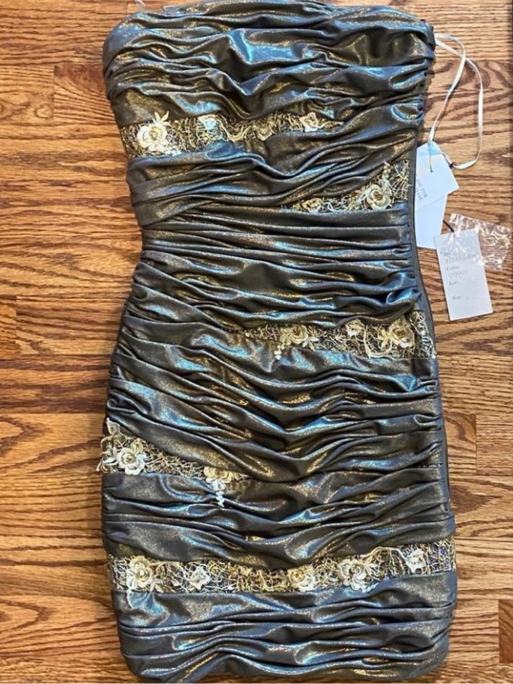 Strapless Metallic brown Dress with Gold Lace